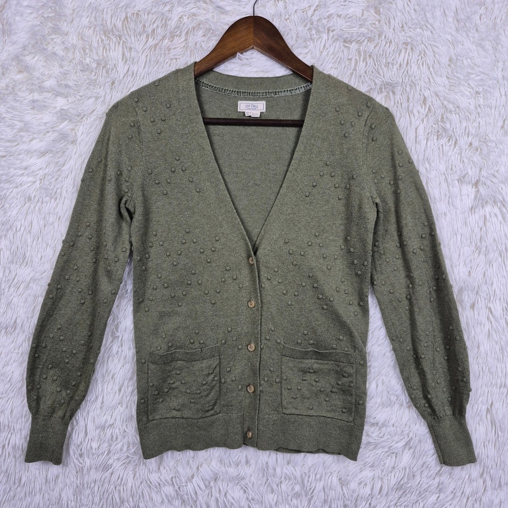 Fat Face Mid Green Bobble Texture Cotton Wool Blend Cardigan Sweater USA 2